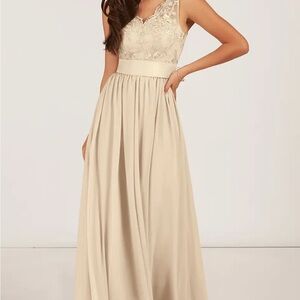 Azazie Champagne A-Line Lace Chiffon Women's Dress Size A24